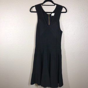 Milly Black V-neck Zippered Fit and Flare heavy knit knee length dress